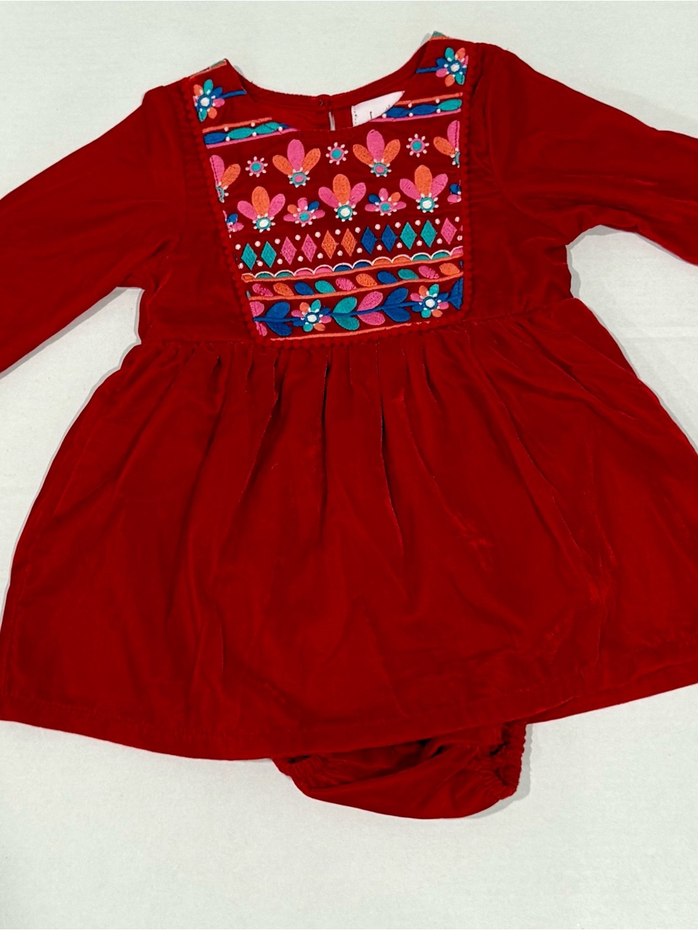 Red Embroidered Long-Sleeve Kids Formal Dress